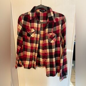 Forever 21 - Fall flannel long sleeve top/ maroon beige black- small - size s